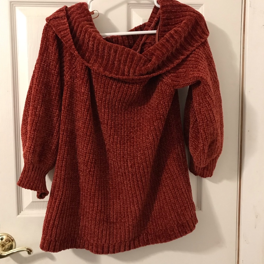 Burnt orange off the shoulder sweater
